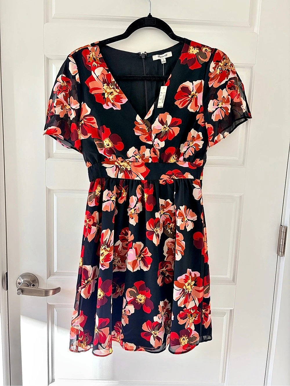 Matty Medium Floral Mini Dress in Black & Red NWT